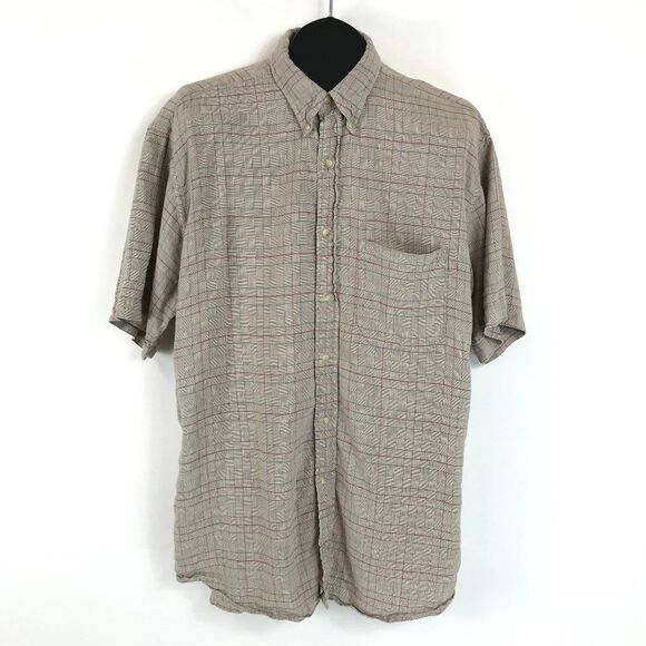 Pendleton Linen Blend Button Down Shirt Men's Large Plaid Short Sleeve Pocket - Picture 1 of 13